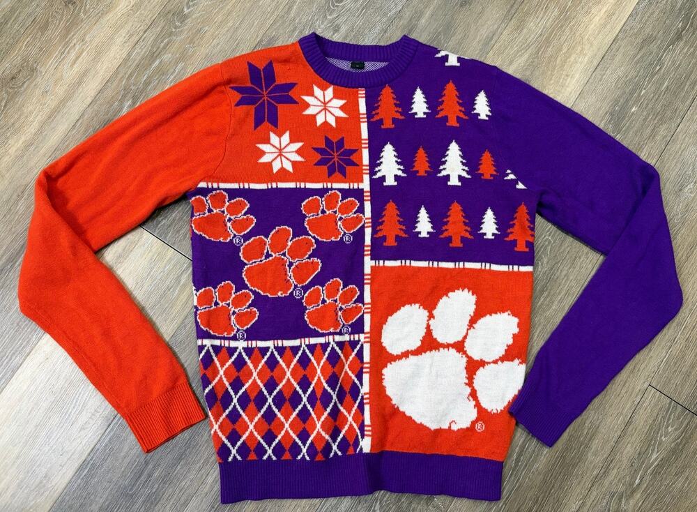 Clemson Tigers Ugly Christmas Sweater Womens Medium Purple Orange